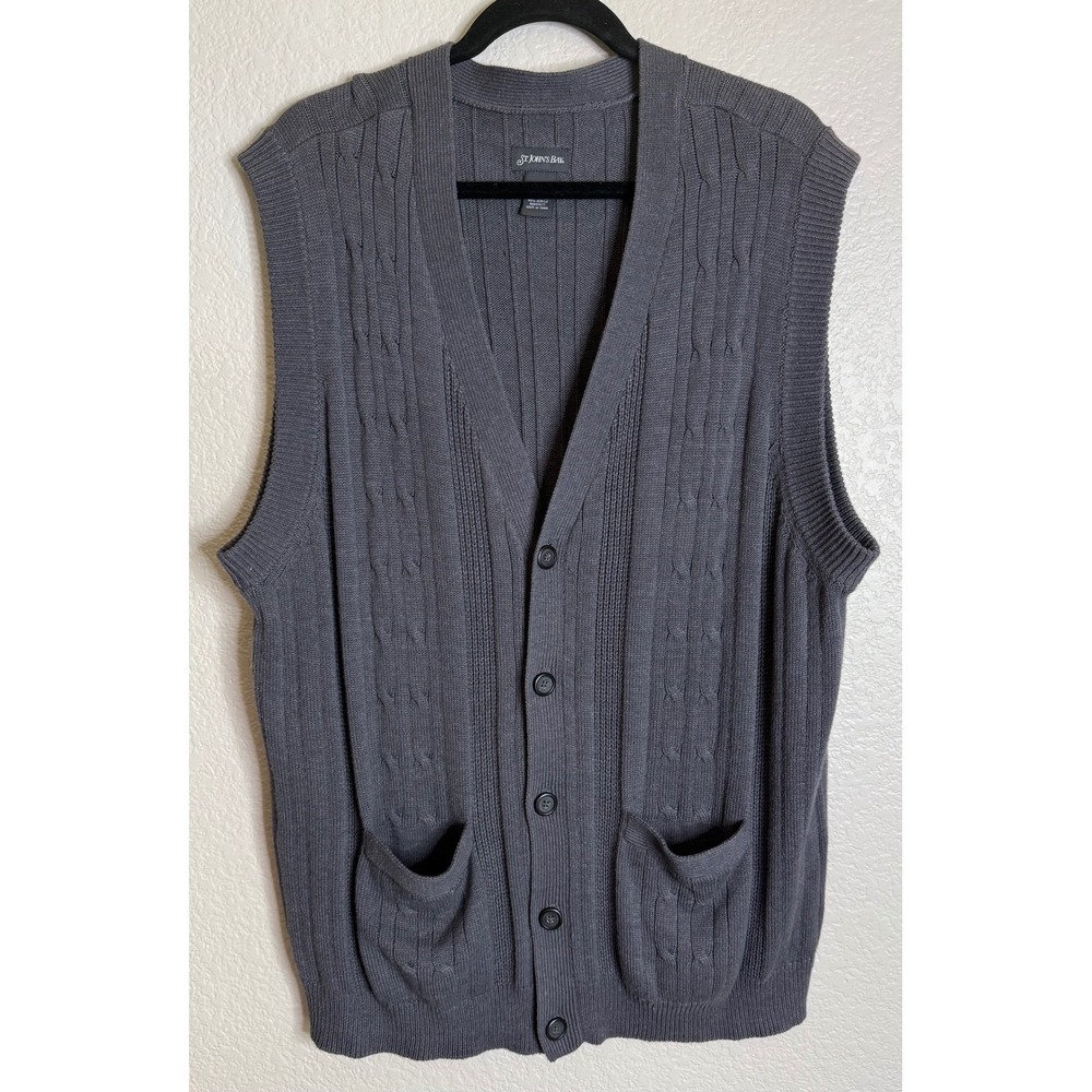 St. John's Bay Mens‎ XXL Tall Cardigan Vest Gray Cable Knit Button Front Pockets